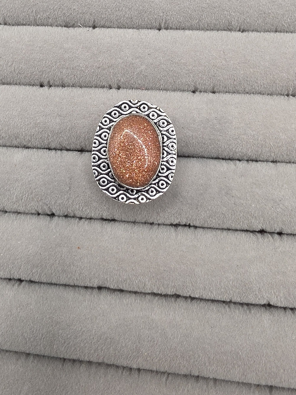 Goldstone Oval Silver Plared Statement Ring Size 7 1/2- Women's Jewelry
